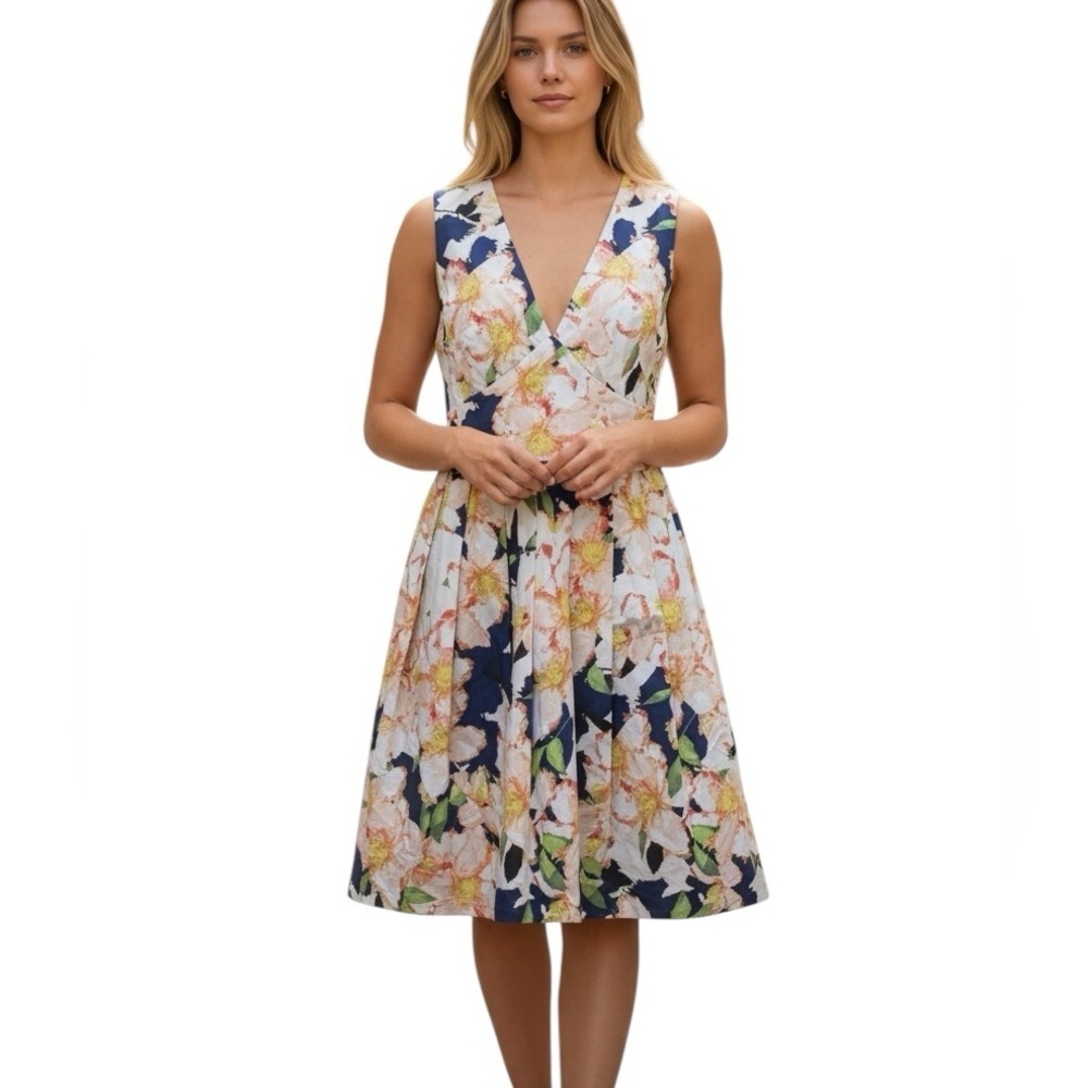 J Crew Collection Floral Cove V-neck Dress Cotton Sleeveless Size 6